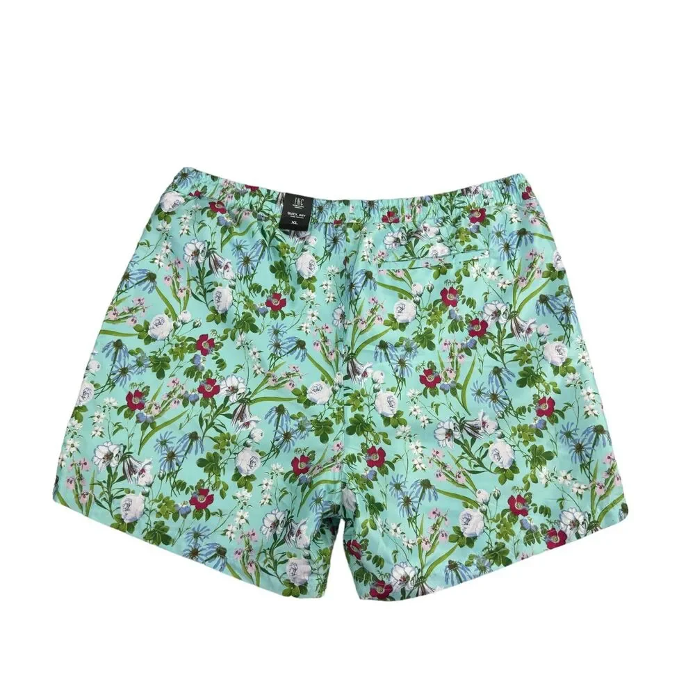 INC Mens Evan Garden Quick-Dry Floral Mesh Lined Swim Trunks Aqua Blue XL